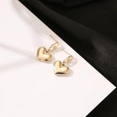 Trendy 18K Gold Plated Stainless Steel Heart Pendant Earring Jewelry Polishing Peach Heart Charms Stud Earrings for Woman