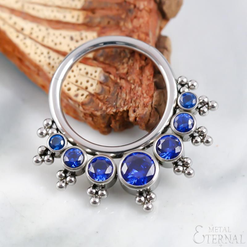 Eternal Metal ASTM F136 Titanium Blue Cubic Zircons Hinged Segment Hoop Rings Jewelry Piercing