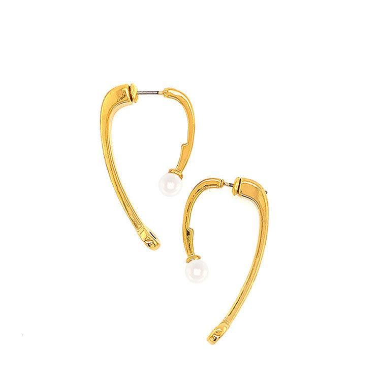 Irregular Geometric Gold Pearl Oval Earrings