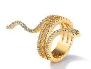 Snake Shaped 18K Gold Plated Rings for Women Multiple Rows Round White Natural Zircon Rings Women Gold Concise Jewelry Accessories