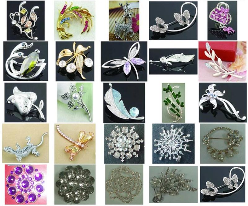 Factory Custom Latest Fashion Rhinestone Crystal Pin Brooches for Decoration