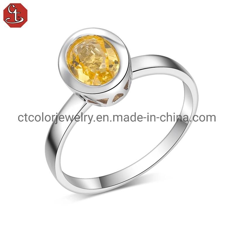 Wholesale fashion jewelry 925 natural citrine white rhodium ring hot sale jewellery for women