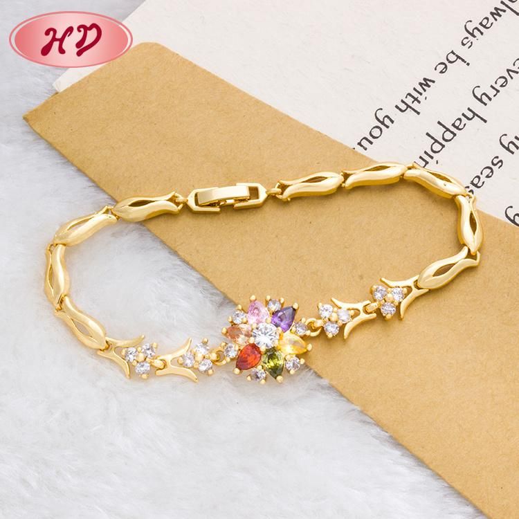 High Quality Customizable Charm Crystals Copper Gold Bracelet for Women