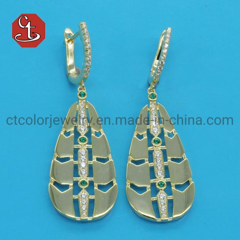 14K Gold Plated Trendy Metal Brass or Silver Hollow Out Elegant Eardrop Earrings Jewelry