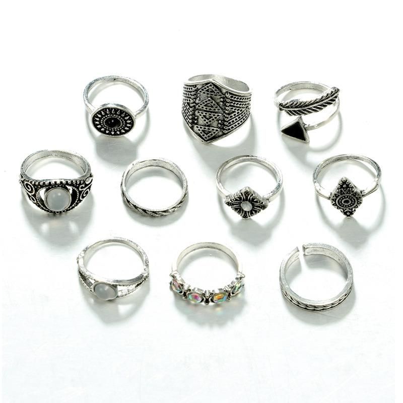 10PCS Women Jewelry Retro Triangle Knuckle Rings Vintage Ring