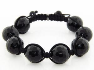 17mm Black Agate Shamballa Bracelet Macrame String (JDH-80001)