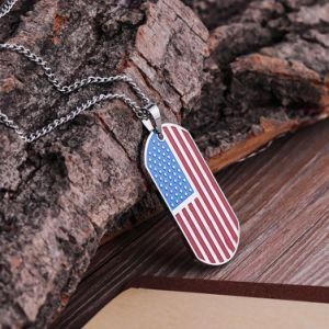 Stainless Steel American Flag Tag Necklace