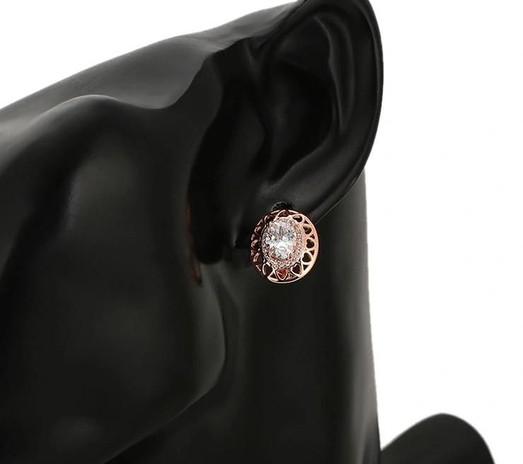 Fashion Exquisite Diamond Set Environmental Protection Copper New Rose Gold Ear Clip Earrings