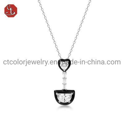 Fashion Costume Imitation Charm 925 Silver Black Enamel CZ Jewelry with Pendant Necklace for Women