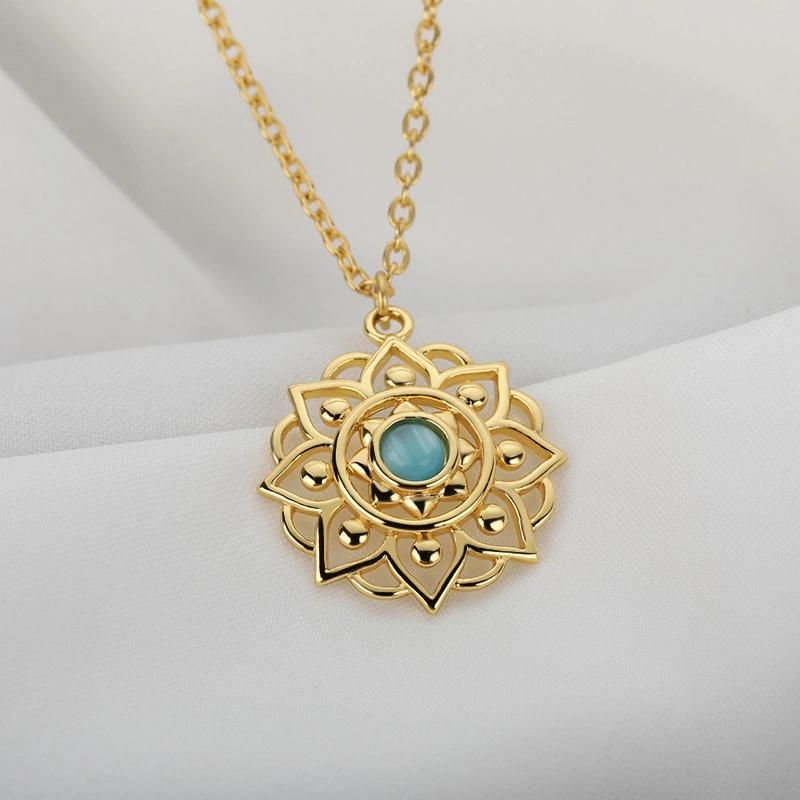 Hollow-out Pattern Inlaid with a Blue Opal Necklace