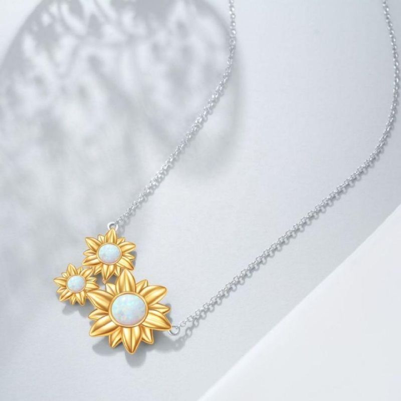 Good Luck Jewelry 925 Sterling Silver Triple Flower Opal Pendant Sunflower Necklace for Women Gifts