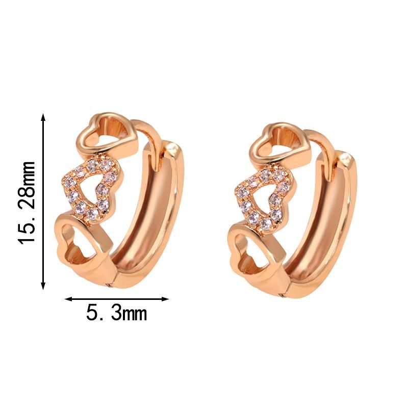 Brass Hoop 18K Gold Zirconia Hearts Earring