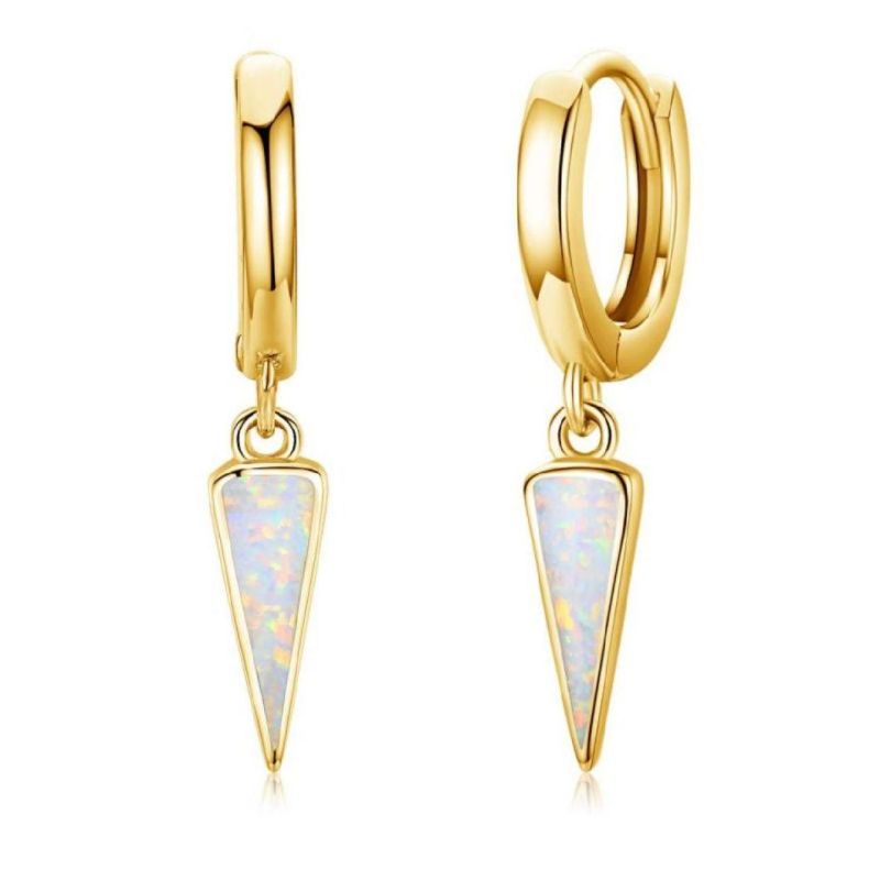 Fine Jewelry 925 Silver Earrings 18K Gold Plated Opal Huggie Hoop Earrings for Women