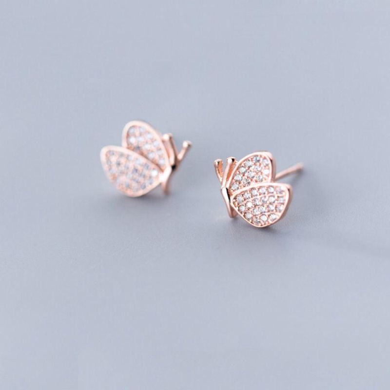 Real 925 Sterling Silver Earrings Cute Butterfly Zircon Animal Stud Earrings for Women Girls Sweet Jewelry Gift