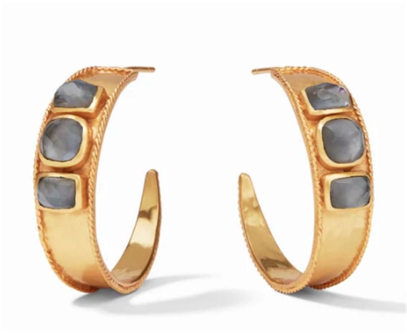 Europe Fashion Women Statement Hoop Ear Wholesale Earrings in Gold Plated with Black/Coral/Turquoise Acrylic/Resin Stones for Women Girls Fashion Jewelry