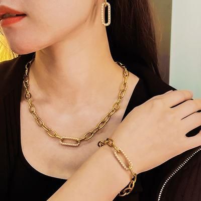 PVD Gold Plated Necklace Jewelry Pearl Link Chain Jewellery Sets Stainless Steel Women&prime;s Necklaces