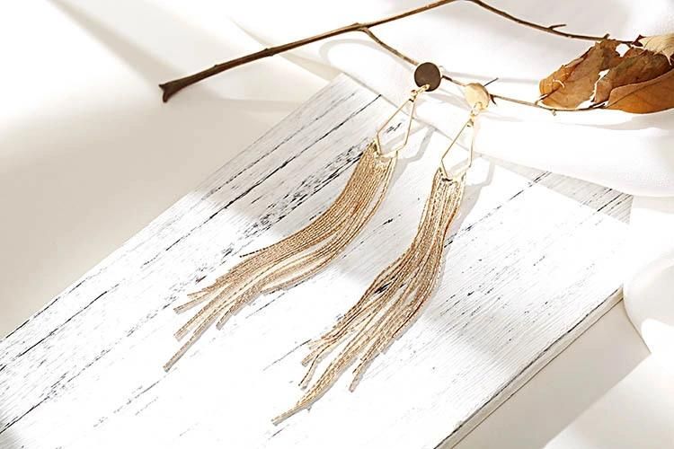 Extra Long Size Copper Gold Earring Costume Gold Fringe Earring Women Gold Hanging Earrings