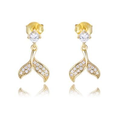 Newest Design Women Tiny Ear Earrings Gold Plated Fish Tail Cubic Zircon Stud Earrings