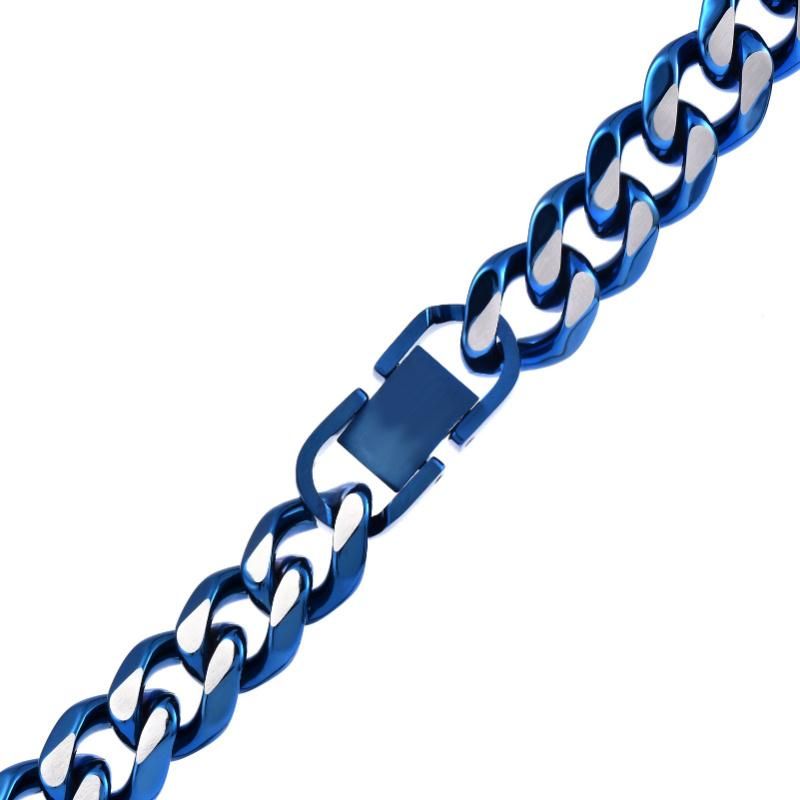 Factory Affordable Stainless Steel Jewelry Thick Blue Color Plated Cuban Necklace for Hip Hop Men Fashion Necklaces 24inch
