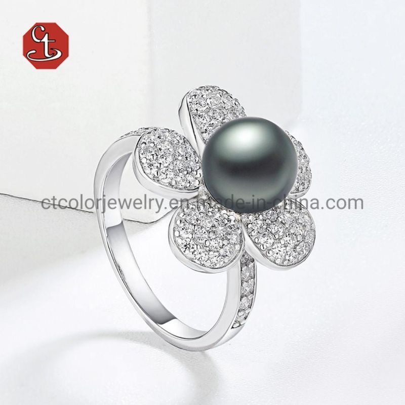 Fashion Jewelry Ring Gray Pearl Rings Fashion Micro Setting Silver 925 Rings