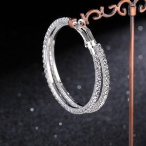 Fashion Statement Jewelry Clip on Zircon Rhinestone Diamond Large 100mm Gold Big Hoop Earring Women