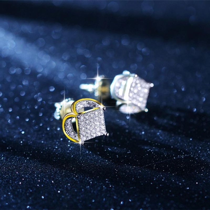 Hip Hop 925 Silver Inlaid Zircon Square Earrings