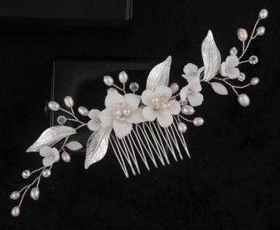 Bridal Elegant Ceramic Flower Hair Comb Hair Vines Headpiece