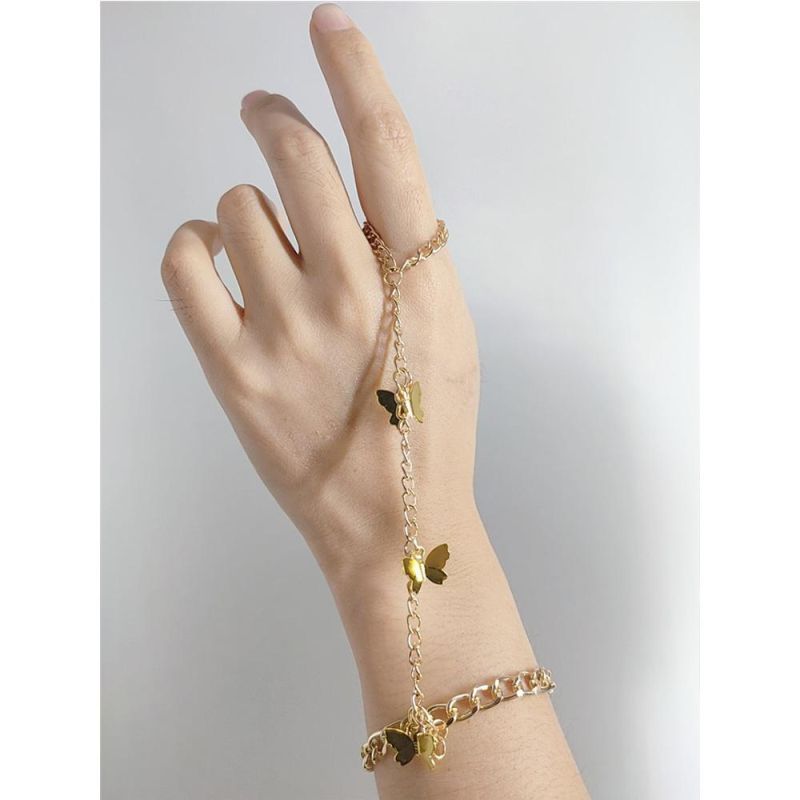 Latest Design 2021 Small Metal Butterfly Pendant Set Finger Bracelet Women Fashion Jewelry