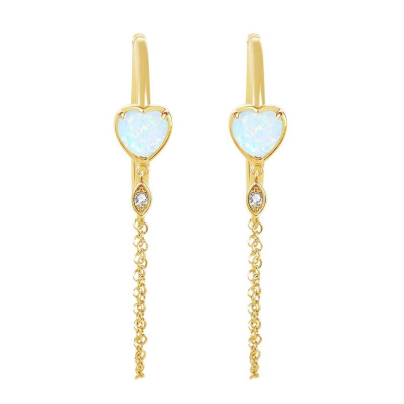 Big Earrings Heart Shape Gold White Opal Earrings for Women Gifts Wholesales Hoop Long Huggie Long Earrings
