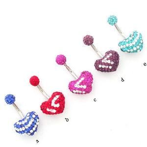 Colourful Crystal Heart-Shaped Navel Ring Body Jewelry (KY-016)