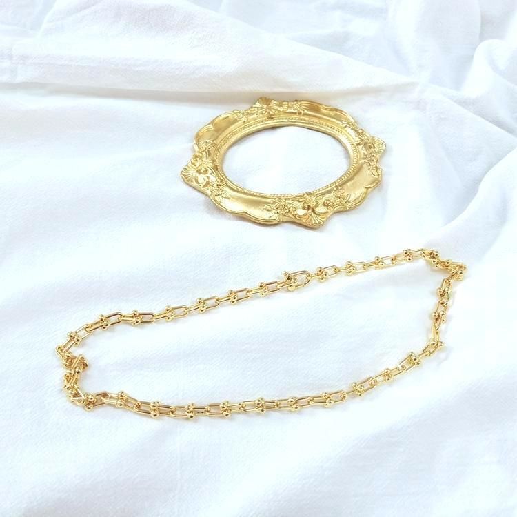 Bold Tennis Chain 18K Gold U Chain Necklace