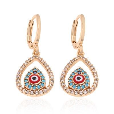 18K Gold Plated Water Drop Enamel Turkish Evil Eye Earrings