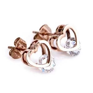 Stainless Steel Heart Design Earrings with CZ Stone (SE022)