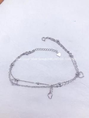 OEM Custom 925 Silver Fashion Jewelry 2 Lines, Finger Heart Anklets