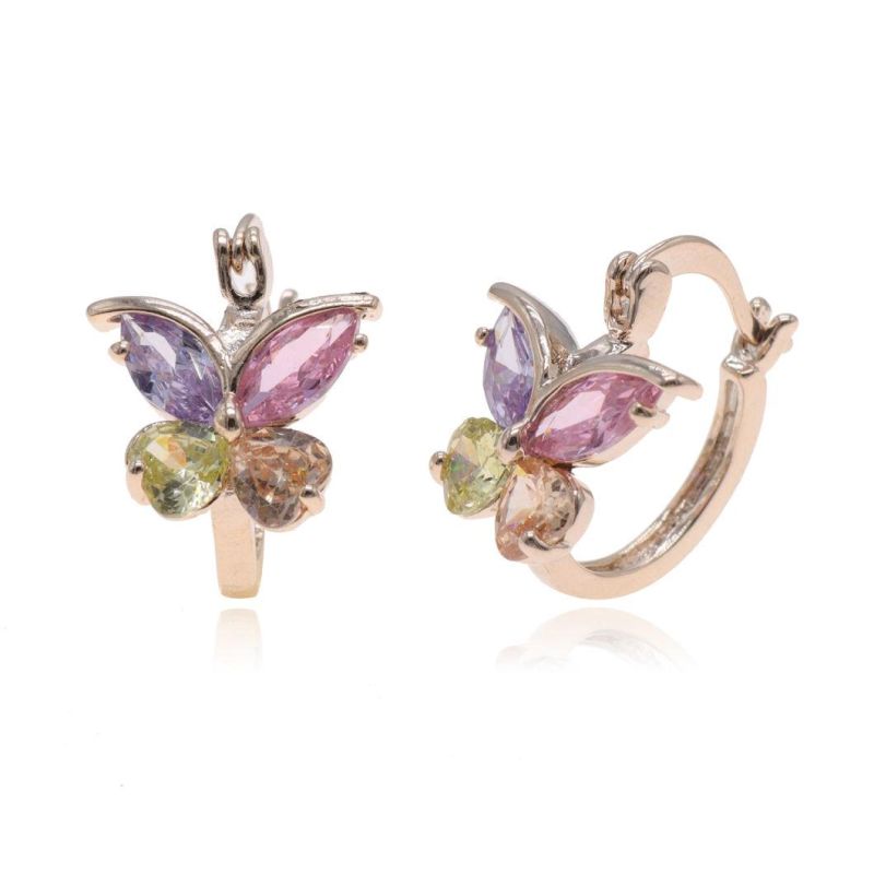 Butterfly Zircon Earrings, Gold-Plated Ladies Fashion Earrings
