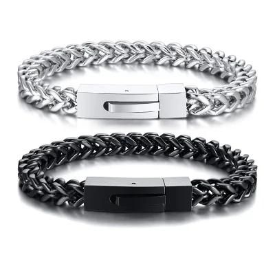 Stainless Steel Six-Sided Bracelet Black/Steel Men Simple Hip-Hop Personality Titanium Jewelry