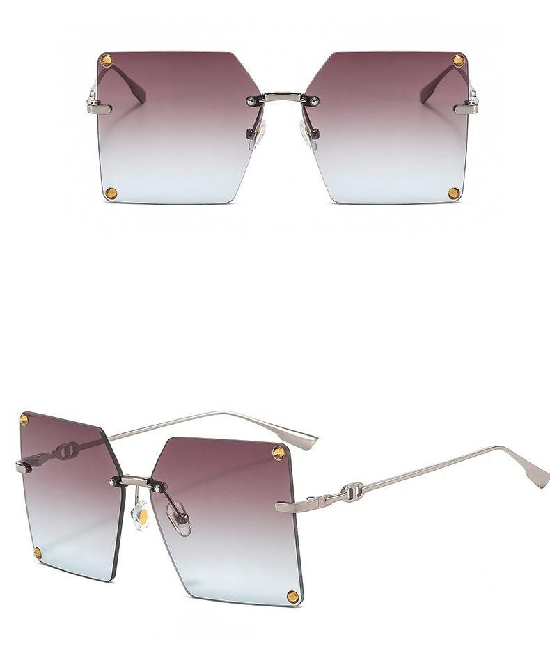 Large Frame Metal Rimless Sunglasses Diamond Personality Sunglasses