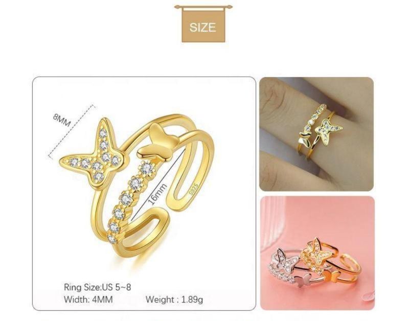 Fashion Jewelry 925 Sterling Silver Double Layer Butterfly Ring Women Girls Daughters Gift Exquisite Luxury