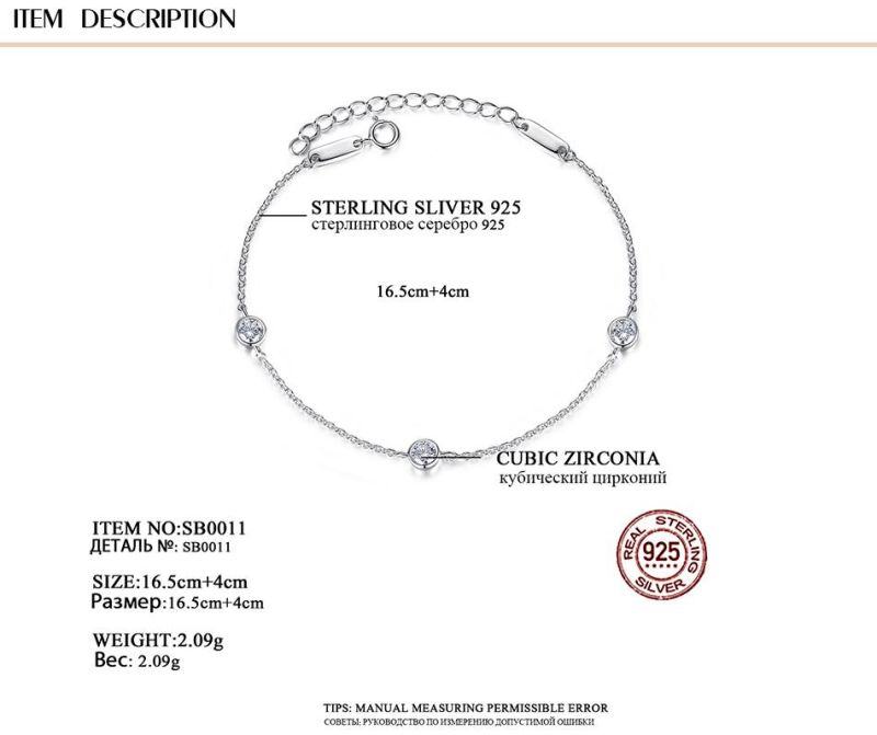 Fashion Jewelry Popular Style Silver Bracelet with Cubic Zircon