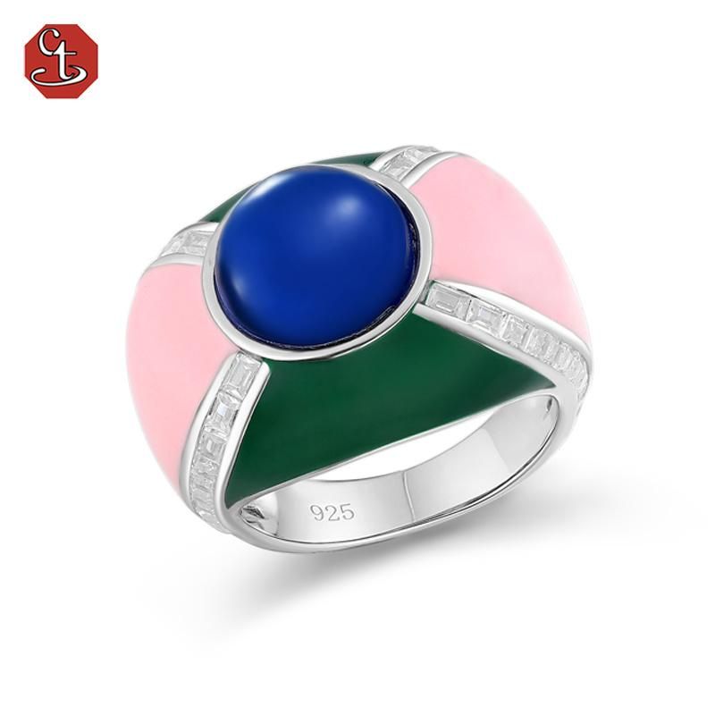 925 Sterling Silver Brass Rings Enamel Fashion Jewelry Enamel Geometric Rings Jewelry