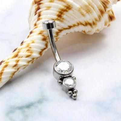 Eternal Metal ASTM F136 Titanium Implant Grade Internally Threaded White CZ Bezel Beaded Belly Button Ring Piercing