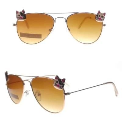 Classic Pilot Metal Kids Sunglasses with Kitty