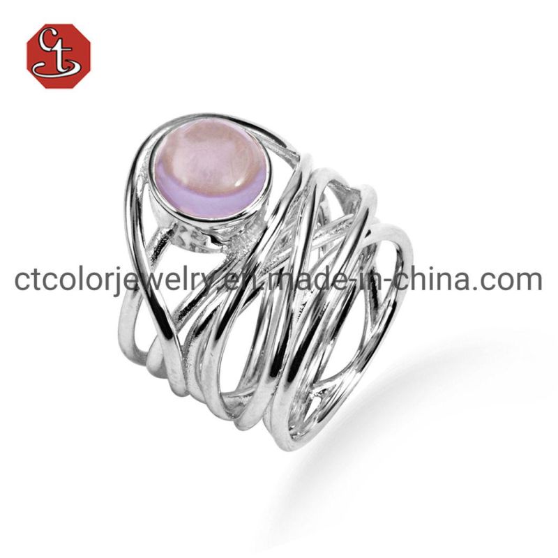 Elegant Gemstone Jewelry Pink Stone Silver Earring
