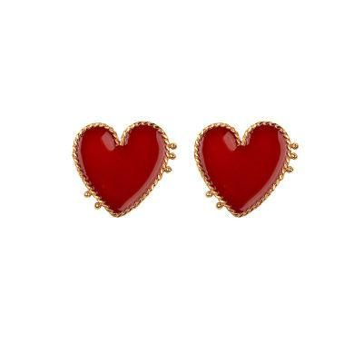 Wholesale Big Red Heart Stud Earrings Fashion Enamel Heart Statement Earrings for Women