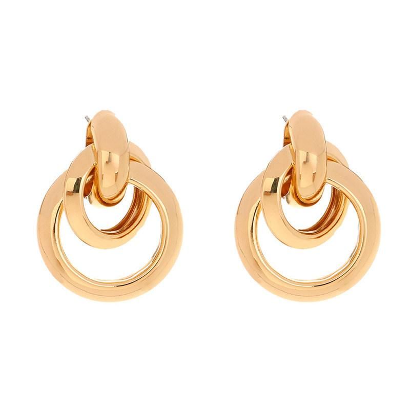 Hot Sale Gold Plated Wholesale Fine Jewelry Interlocking Round Circle Chunky Design Earrings
