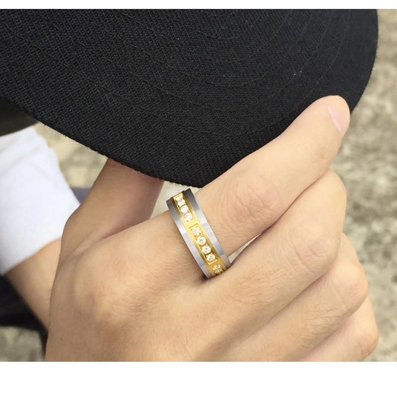 Fashion Jewelry Custom Wholesale Gold and Blue Men′ S 8mm Tungsten Steel Ring