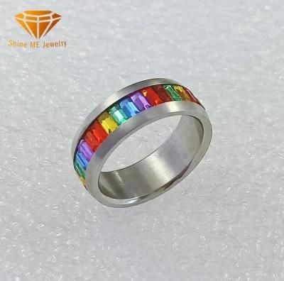 Fashion Ring Colors Rectangle Colorful Stones Stainless Steel Ring Jewelry Factory Sales SSR1924