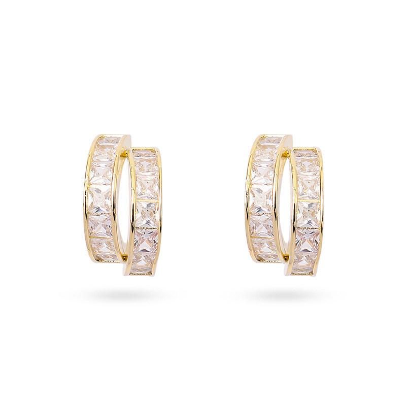 Custom Jewellery Manufacturer New Double Row Design 18K Gold Plated Jewelry Cubic Zircon Earrings for Women Jewelry