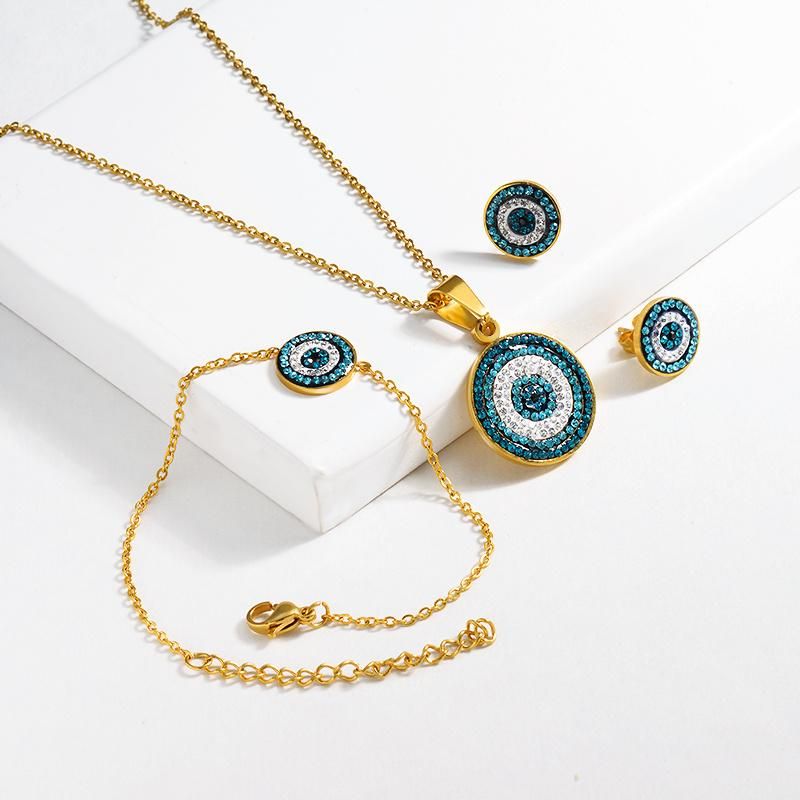 Blue Rhinestone Evil Eye Jewelry Sets Gold Necklace Stainless Steel Necklace Fashion Jewelry