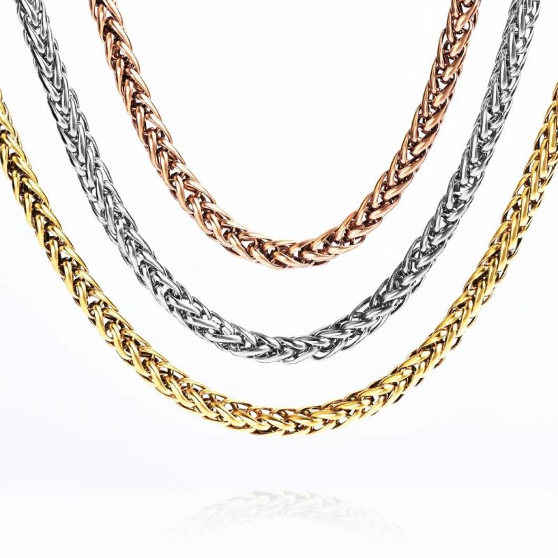 Stainless Steel Wheat Chain Custom Length Necklace with Clasp Three Colors for Handbag Chains Accessories